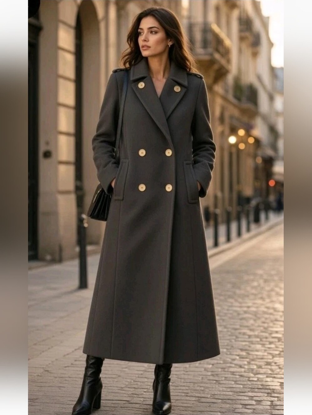 MCM ILGWU Union Double Breasted Wool Coat Mid Century Black Mano Swartz Long 50s